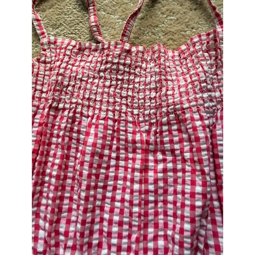 H&M Girls Pink and White Gingham Smocked Jumpsuit Size 5-6